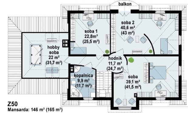 projekat-kuce-s-potkrovljem-garazom-z50-4